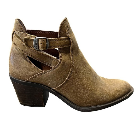 Lucky Brand Ankle Boots Size 7.5 Tan Western Suede Buckle Nandita Fall Booties - Picture 4 of 10